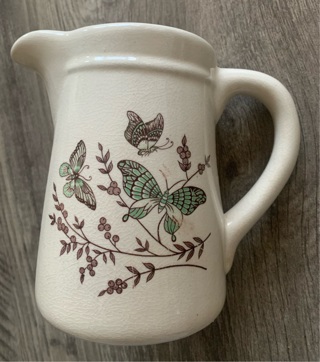Vintage Butterfly & Flower Ceramic Pitcher