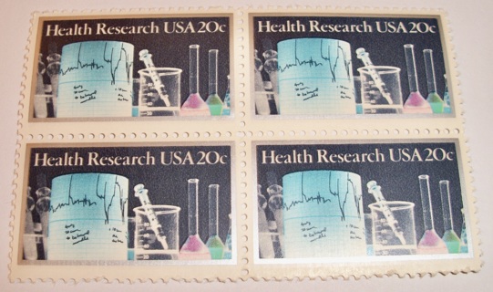 Scott #2087, Health Research, Pane of 4 Useable 20¢ US Postage Stamps