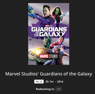 Marvel Studios Guardians of the Galaxy MA VUDU HD Digital Movie Code