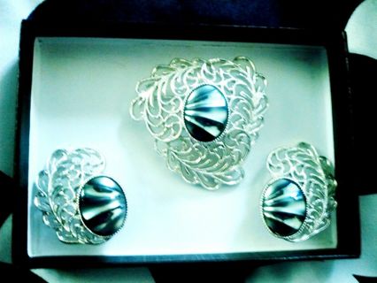 Vintage Beautiful Silver Sarah Coventry Brooch and Clip Earring Set