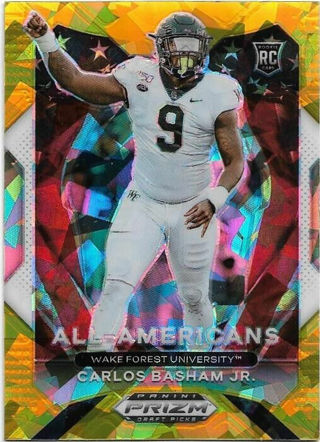 2021 PRIZM DRAFT PICKS CARLOS BASHAM JR. ALL AMERICAN GOLD CRACKED ICE PRIZM REFRACTOR ROOKIE CARD