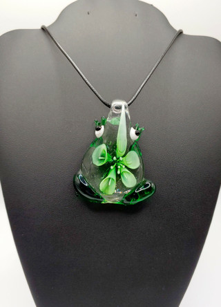 Cute New Green Frog Lampwork Glass Statement Necklace