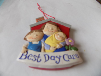 3 inch resin ornament Best Day Care has school, teacher, & children, flowers
