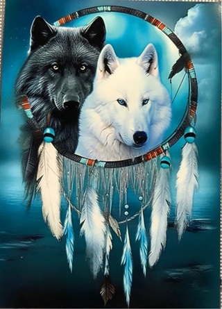 Wolf pair with Dream Catcher - 3 x 5” MAGNET - GIN ONLY