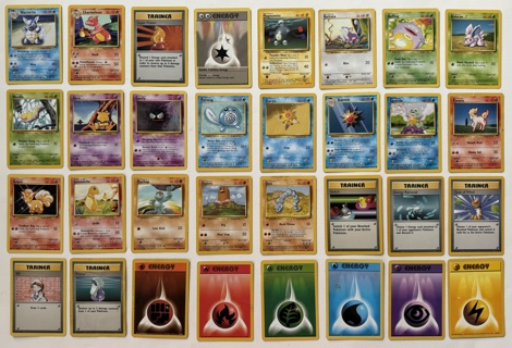 Pokemon Base Set Non-Holo 4 Uncommon and 28 Common CCG Trading Cards Lot of 32