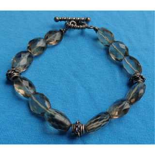 Smoky Quartz? Hexagon Faceted Bead 925 Sterling Silver Toggle Bracelet Jewelry