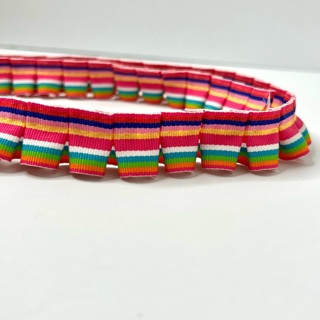 Bright Striped Grosgrain 1” Wide Ruffle Trim Ribbon 