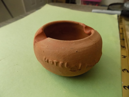 Handmade round stone ware clay pot ashtray 3  inch round