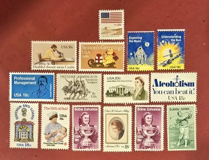 Fifteen Mint Hinged Damage .18 US Postage Stamps