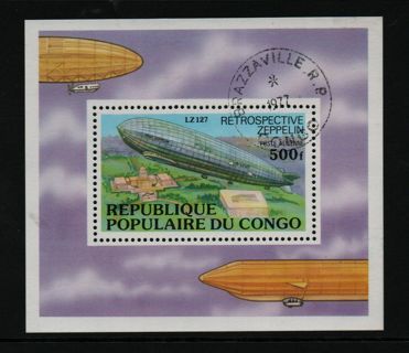 nice mini sheet - LZ 127 retrospective zeppelin CTO Congo
