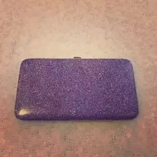 new glittery purple hard case snap shut MEGA wallet=6",,plz read below