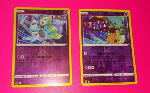 Pokemon Meloetta Reverse 124/264 Fusion Strike and Mawile 071/196 Lost Origin Sword Shield