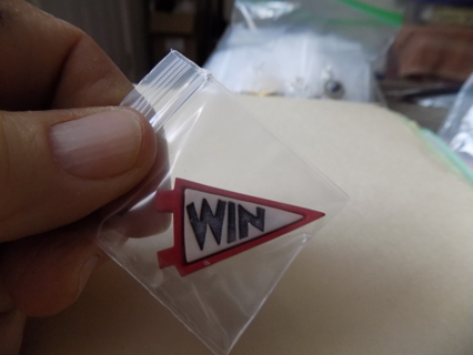 Acrylic red WIN pennant flag shape button