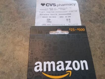 $30 AMAZON GIFT CARD. DIGITAL DELIVERY. WINNER GETS THE GIFT CODE.