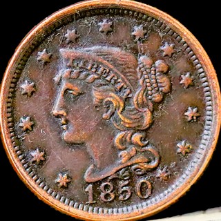 1850 Large Cent, Circulated, Defined Highlights, Refundable, Genuine, Insured 