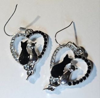 Black and Silver Cat Earrings