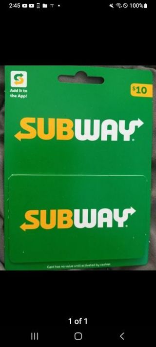 $10 subway giftcard