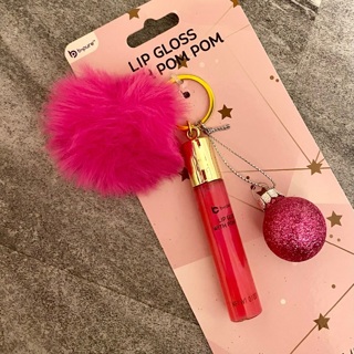 BNIB PINK LIPS GLOSS ATTACHED BY A KEY RING TO SOFTS FLUFF BALL   