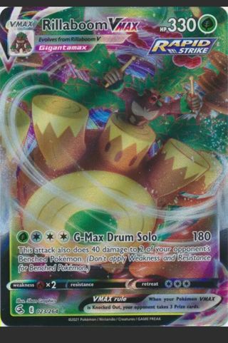 NM Ultra Rare Rillaboom VMAX Textured full Art Pokemon card TCG SWSH