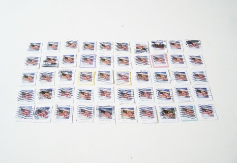 United States Flag Postage Stamps Used/Cancelled Set of 50 Still on Paper