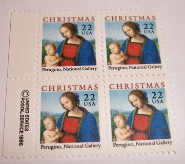 Scott #2244, Traditional Christmas, Pane of 4 Useable 22¢ US Postage Stamps