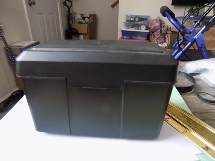 black plastic index card file box