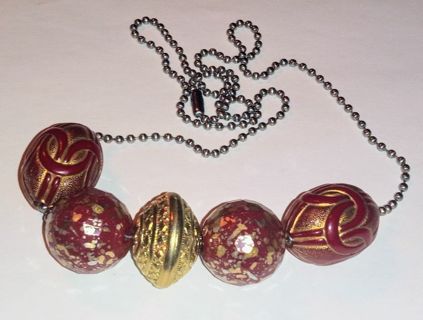 Red and Gold beads on Chain Necklace