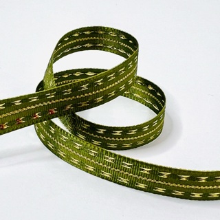 Green Gold Stitching Satin 3/8” Wide Ribbon 