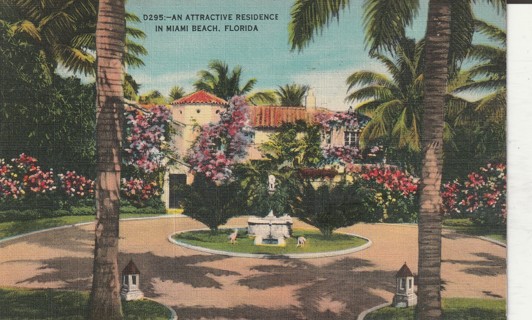 Vintage Used Postcard: (z): 1942 Residence in Miami Beach, FL