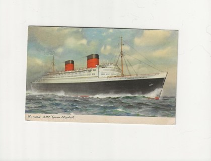 1957 Postcard - Posted at Sea aboard the Cunard "Queen Elizabeth"