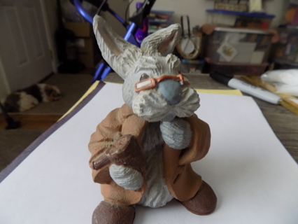 Vintage 1990 5 inch gray grandpa bunny in brown jacket smoking pipe and eye glassesy