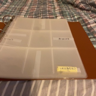 Small binder with (25) 9 pocket plastic pages (used)