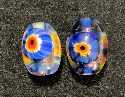 Flowered Glitter Glass Lampwork Beads