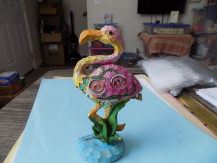 6 inch vintage resin fancy flamingo pink & yellow with mirror accents