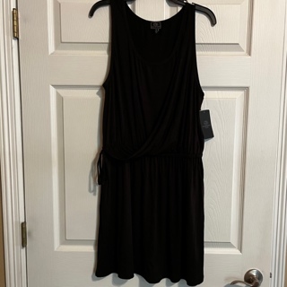 Women Black Surplice Soft Knit Sleeveless Knee Length Dress - Size L - New!