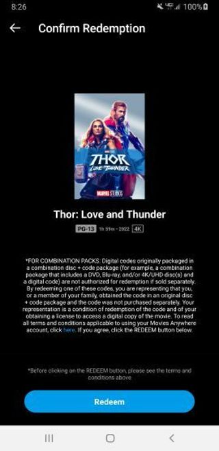Thor 4k Love and Thunder Movies Anywhere