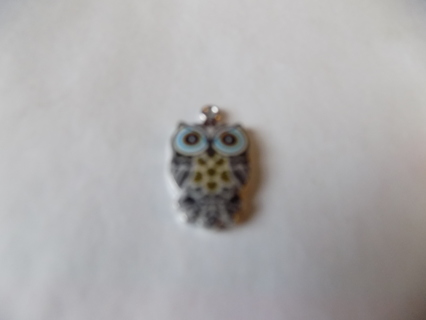 Enameled Owl Charm # 11   1 inch