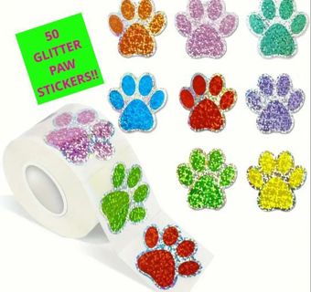 ↗️SuPeR SPECIAL⭕(50) 1" GLITTER PAW STICKERS!! CAT DOG