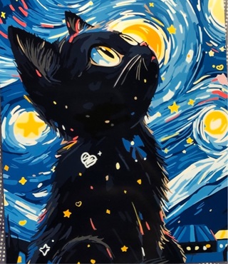 Black cat art  - 4 x 3” MAGNET - GIN ONLY