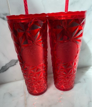 2 Red Starbucks Tumbler Cups 