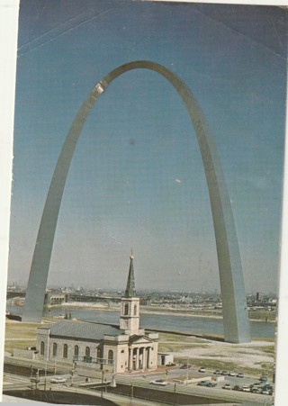 Vintage Unused Postcard: a: Gateway Arch & Old Cathedral, St Louis, MO