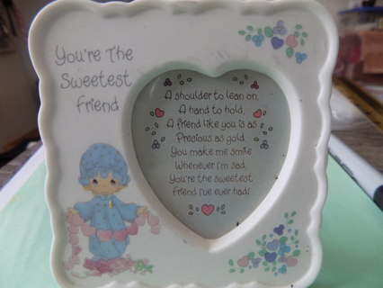 Precious Moments Vintage 4 inch sqaure porcelain You the Sweetest Friend photo frame easel back