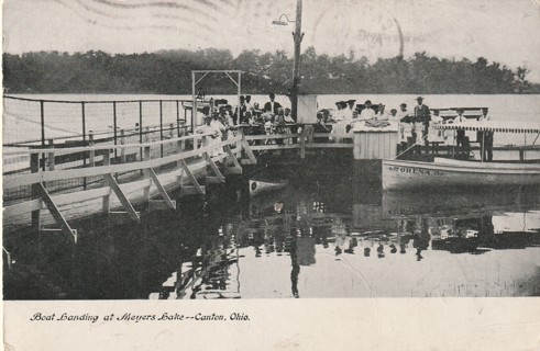 Vintage Used Postcard: g: 1909 Boat Landing, Meyers Lake, Canton, OH