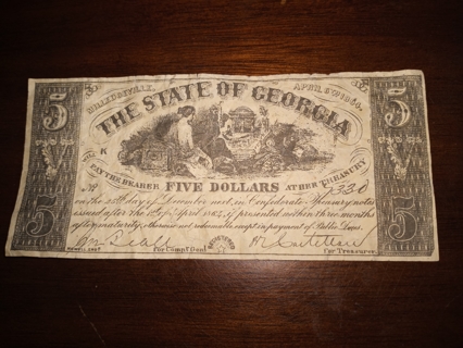 The State of Georgia  5 Dollar Note April 6th,1864-read description 