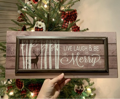 Live Laugh & Be Merry Deer Silhouette Faux Wood Slats Christmas Hanging Sign 