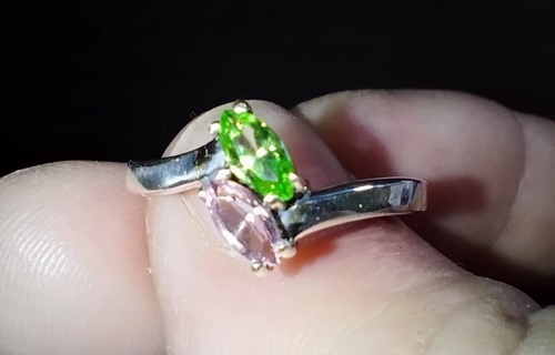 RING STERLING SILVER MARKED AND TESTED SIZE 9 WITH NATURAL PERIDOT AND AMETHYST  7 DAY SPECIAL ONLY!