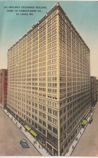 Vintage Used Postcard: (k): 1944 Railway Exchange Building, St Louis, MO