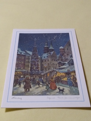 German Holiday Card - Golden Fountain and Christmas Fair