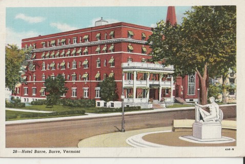 Vintage Unused Postcard: s: Hotel Barre, Barre, VT