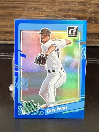 Eury Perez 2023 Donruss Holo Blue Rated Prospect Parallel Card #54